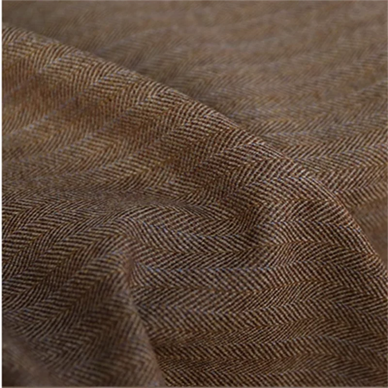 

Retro brown, beige, mixed color herringbone pattern woven, fine spun, coarse spun, pure wool fabric
