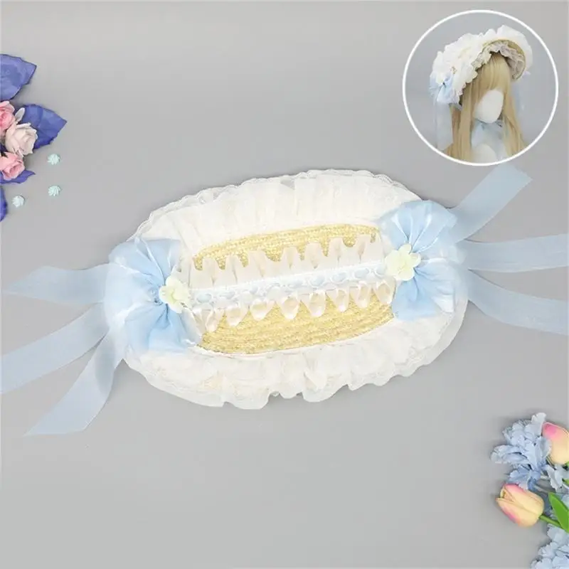M6CD Stijlvolle Franse stijlen Bonnet Hat met Lace Bowknot verstelbare Panama -hoed voor speciale gelegenheid Roleplay Anime