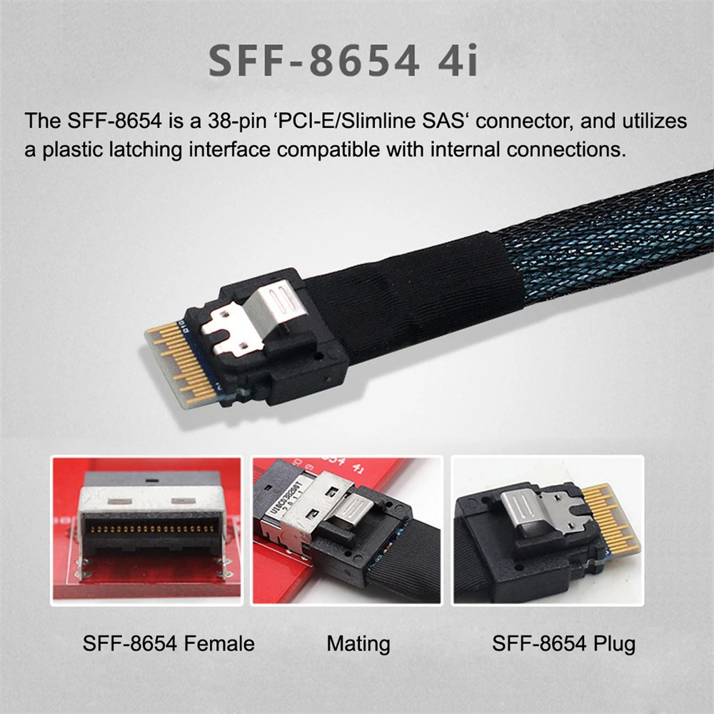 PCI-Express 4.0 Slimline SAS SFF-8654 to Oculink SFF-8611 SFF-8612 PCBA Female Adapter With Bracket