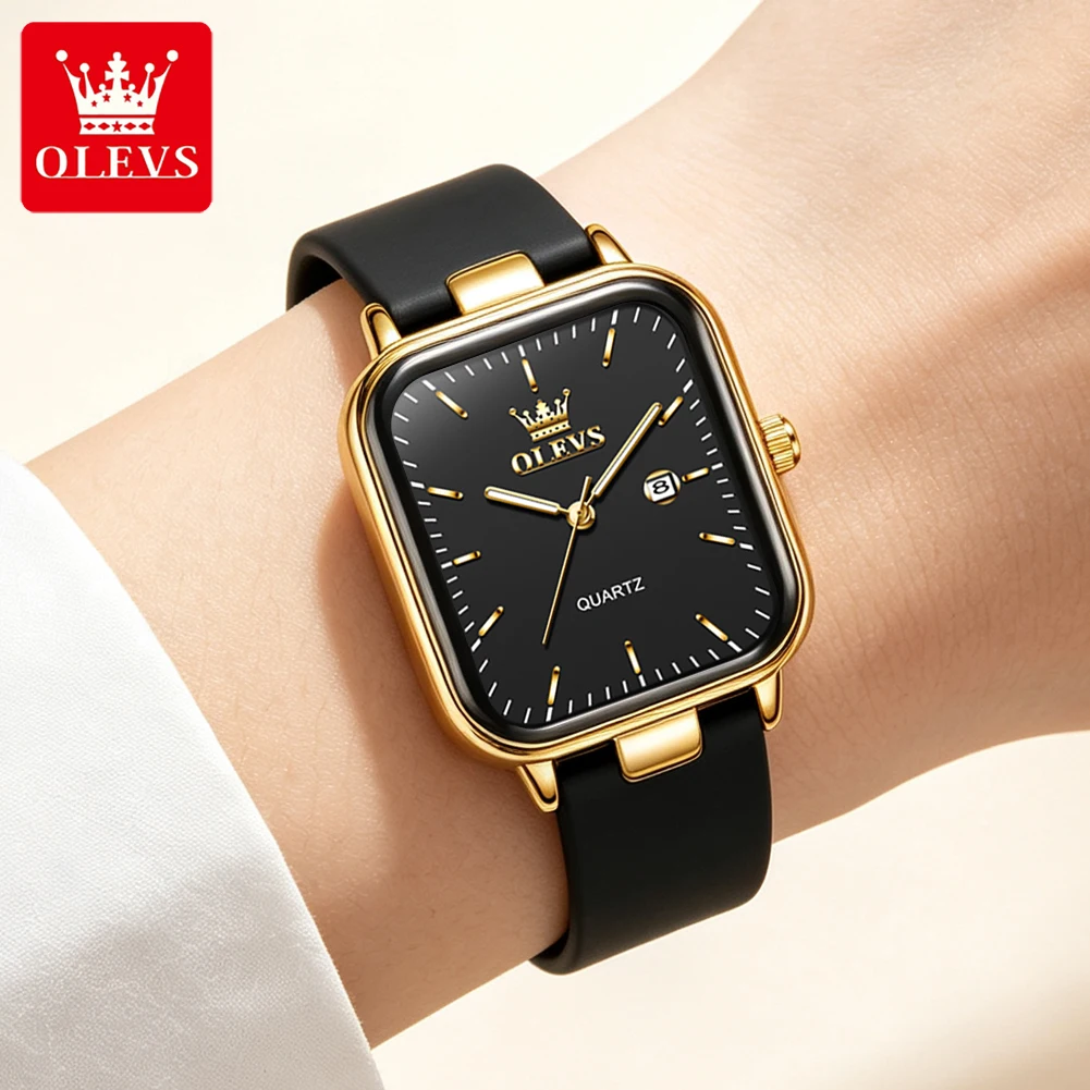 OLEVS Watch for Women Casual Fashion Square Dial Silicone Strap Elegant Dainty Quartz Waterproof Watches Gift For Women 7089