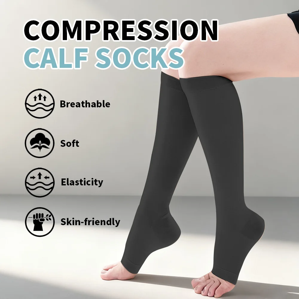 Hh Medical Open Toe Compression Stockings for Woman Men Knee High Calf Support Socks Graduated Pressure Support
