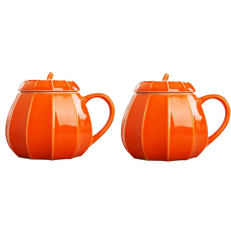 

RR-2X Mug Pumpkin Mug With Lid - Decorations Ornament Coffee Mugs Big Cute Fall Cups Teacup - Birthday Gift Idea