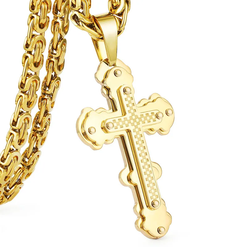 Orthodoxe Kreuz Anhänger Halsketten für Männer Edelstahl Katholischen Jesus Halskette Silber Farbe Byzantinische Ketten Männlichen Schmuck – Detail 5