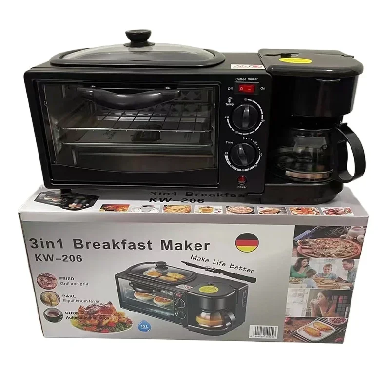 US 110V EU/UK 220V New 3 In 1 Breakfast Makers Set Multifunctional Machine With Toaster Oven Coffee Maker Frying Pan With lid