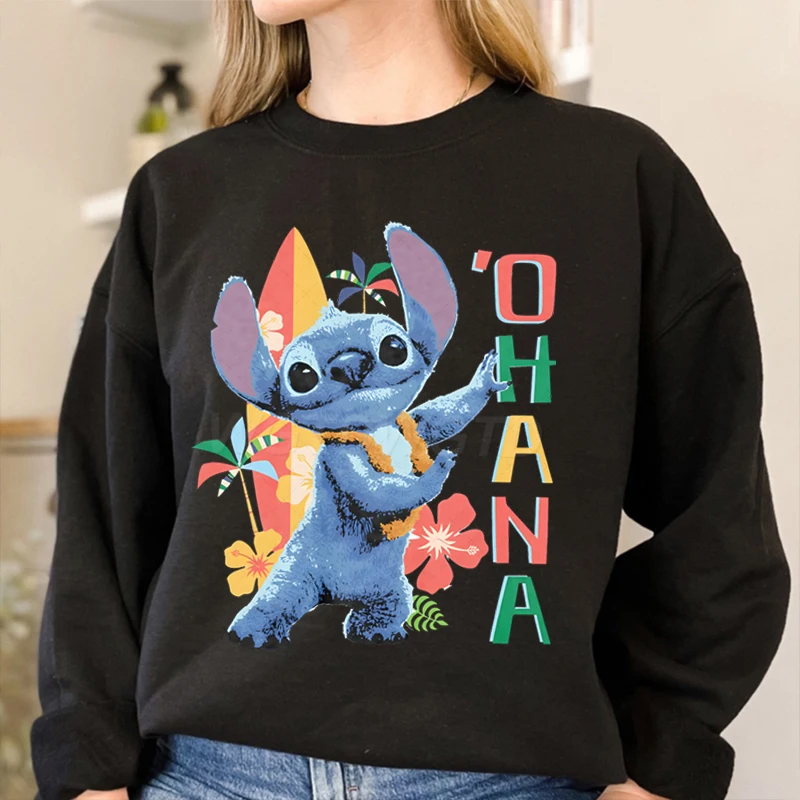 Lilo & Stitch-Sudadera de dibujos animados Kawaii para hombre y mujer, sudaderas con capucha informales a la moda, jerséis de playa de Stitch Ohana, ropa Unisex divertida