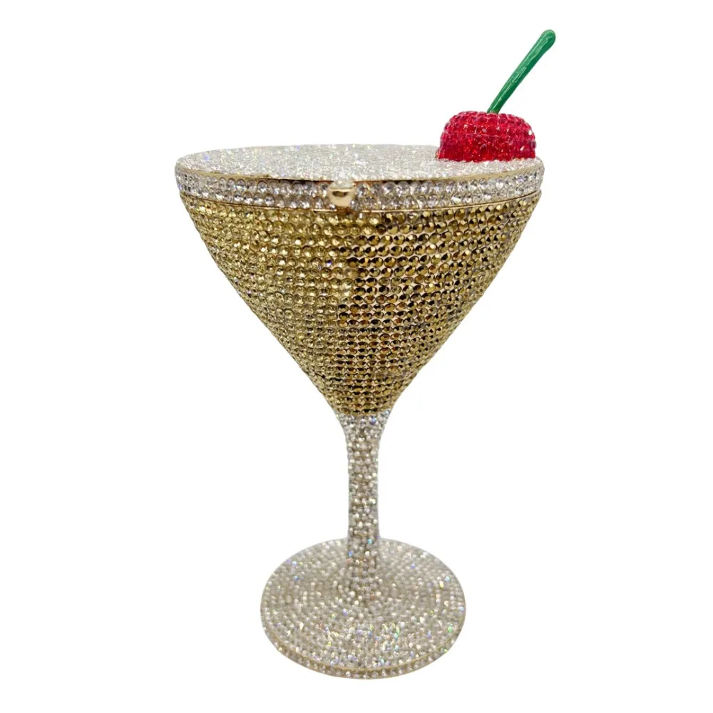 

Cherry Martini Glass Shaped Rhinestone Evening Bag Luxury Diamond Clutch for Party Bar Events Women's Crossbody Handbag