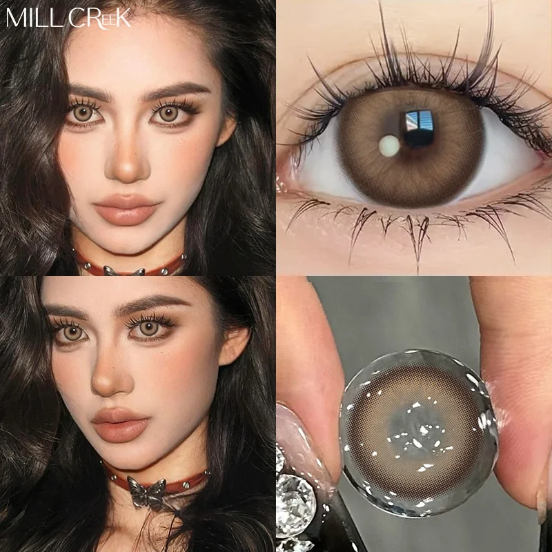 MILL CREEK 2 Stück Kontaktlinsen mit Dioptrien, braun, Schönheitsschüler für Augenfarbkontakte, weiche Linsen, Kosmetik, jährlich, schneller Versand