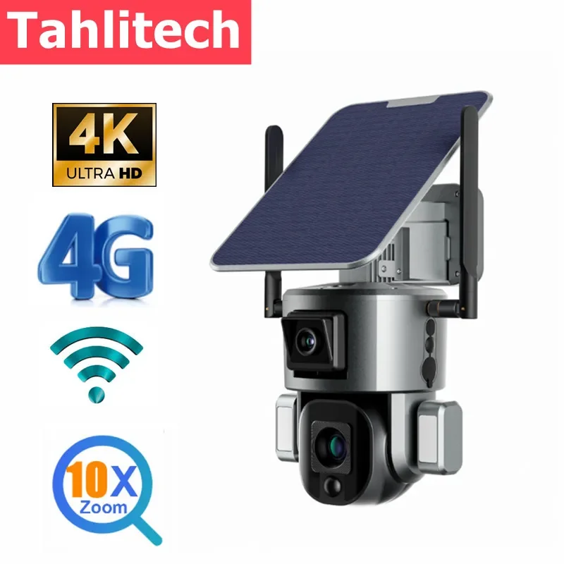 

4G Solar Camera Wireless10X Zoom Outdoor WiFi Security Camera 4K HD Solar Security Camera Two Way Talk Dual Lens Surveillance Ca