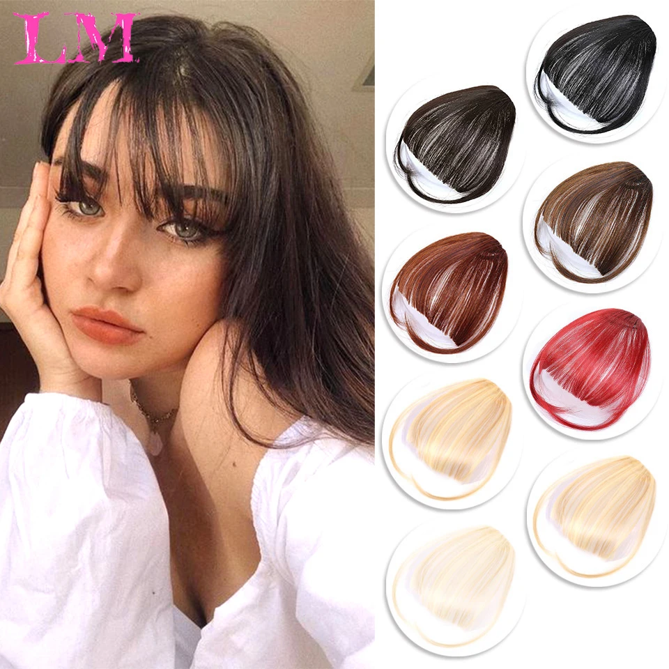 LM Fake Blunt air Bangs hair Clip-In Extension Synthetic Fake Fringe Natural False hairpiece For Women Clip In Bangs