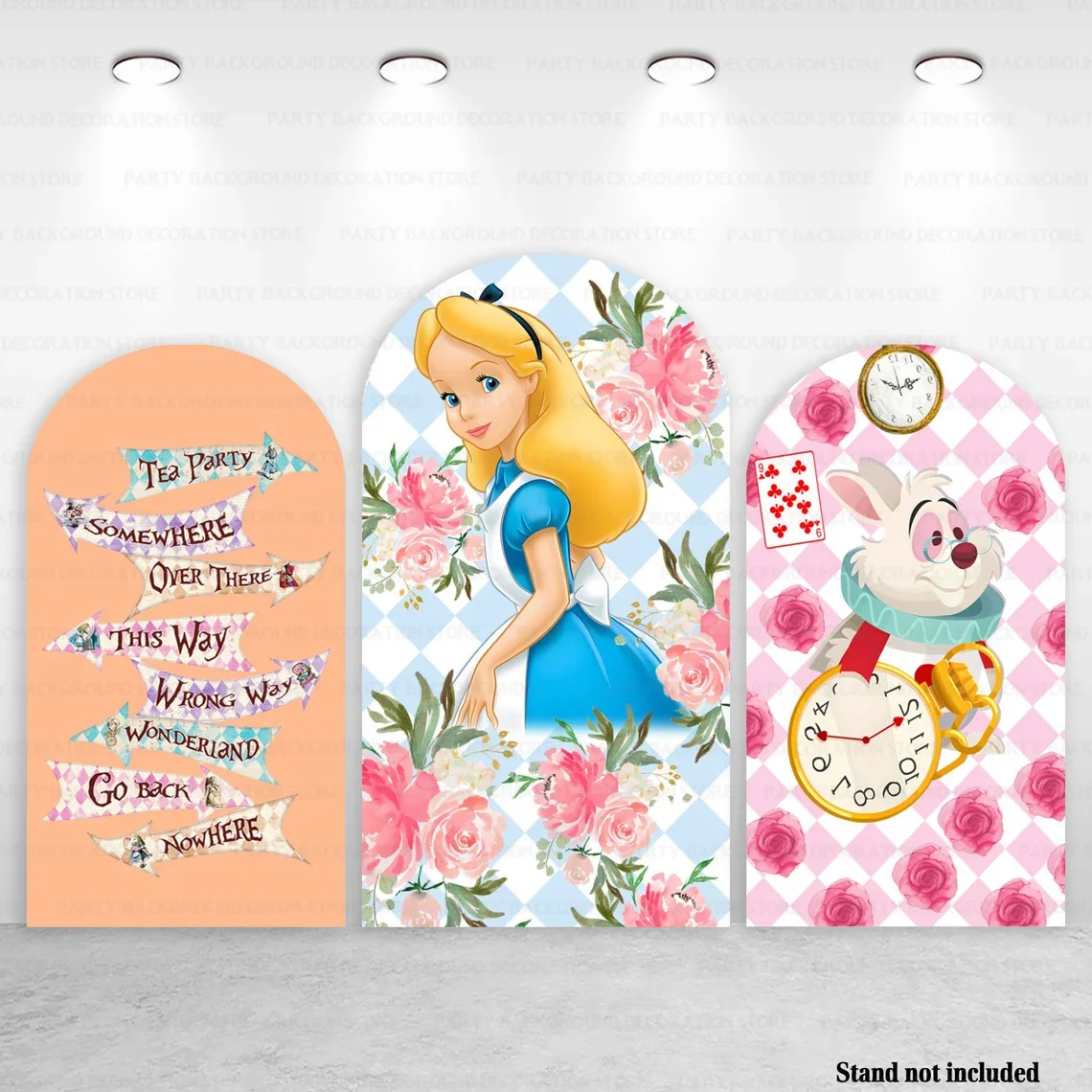 Disney Cartoon Custom Birthday Princess Girl Alice nel paese delle meraviglie Arch Baby Shower fondale Party Photography Background Decor