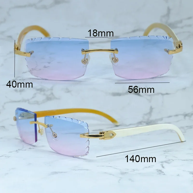 화이트 버팔로 경적 태양 안경 작은 다이아몬드 컷 선글라스 진짜 버팔로 경적 세련된 빈티지 카터 럭셔리 안경 골드 프레임