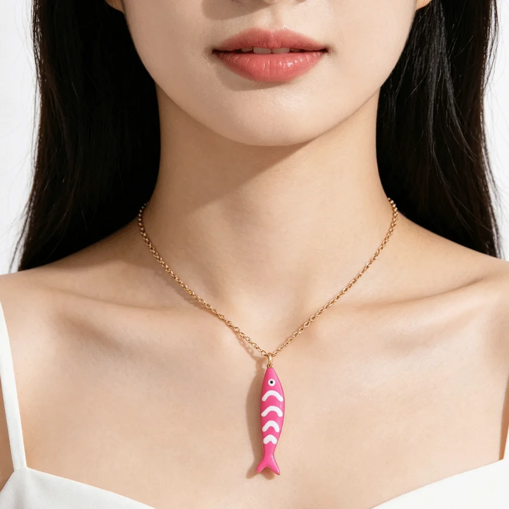 Stainless Steel Stripe Fish Charms Pendant Lightweight Lovely Design Marine Organisms Jewelry Cute Style Enamel