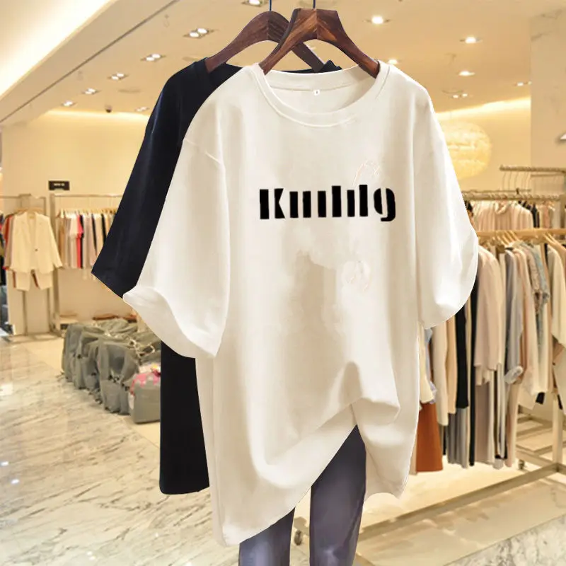 

Women Clothing Summer Printed Short Sleeve T-shirt Casual Loose Basics 100 Cotton Tops O-neck Chic Pullovers