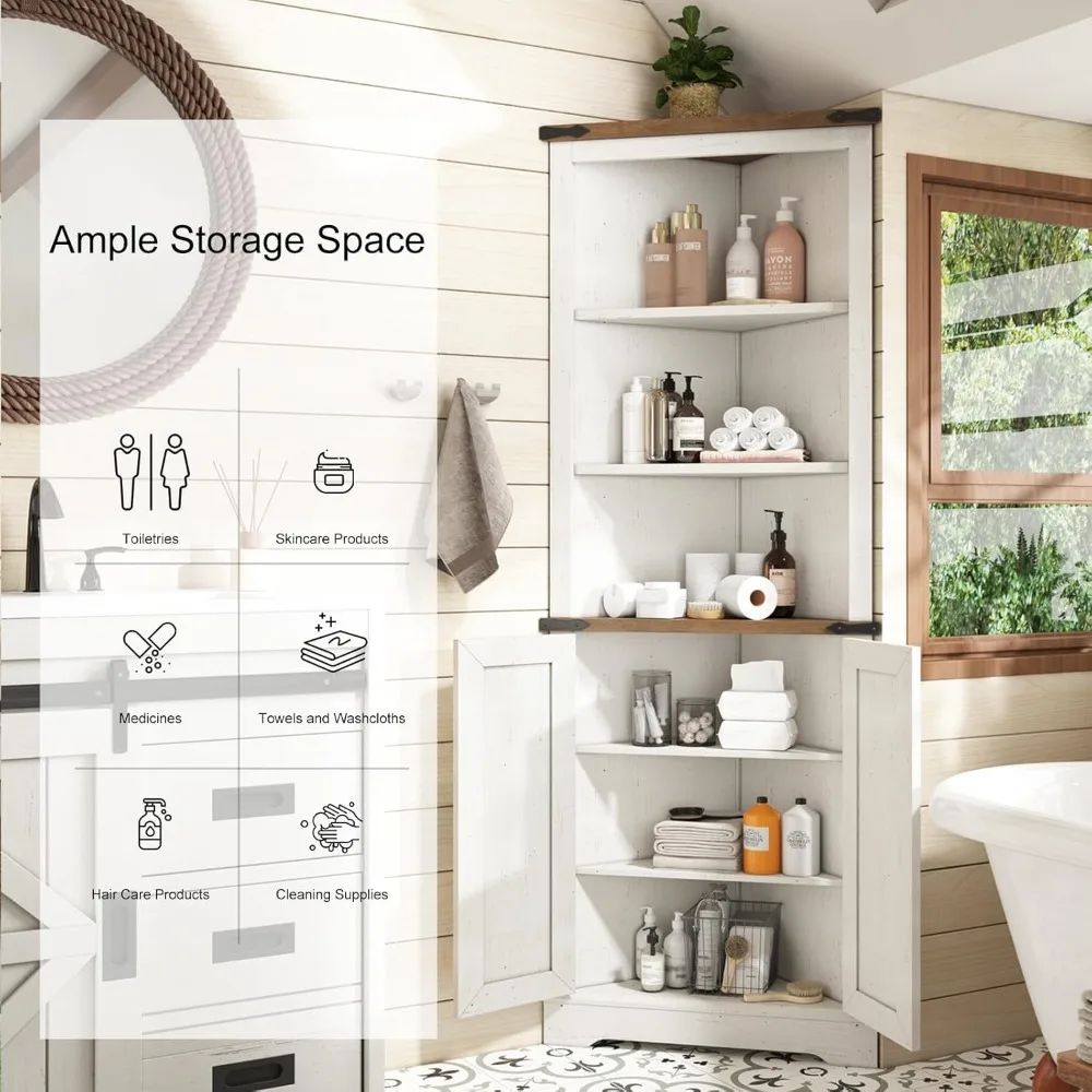 خزانة زاوية بطول 68 بوصة بنمط باب الحظيرة وأرفف قابلة للتعديل لغرف مختلفة