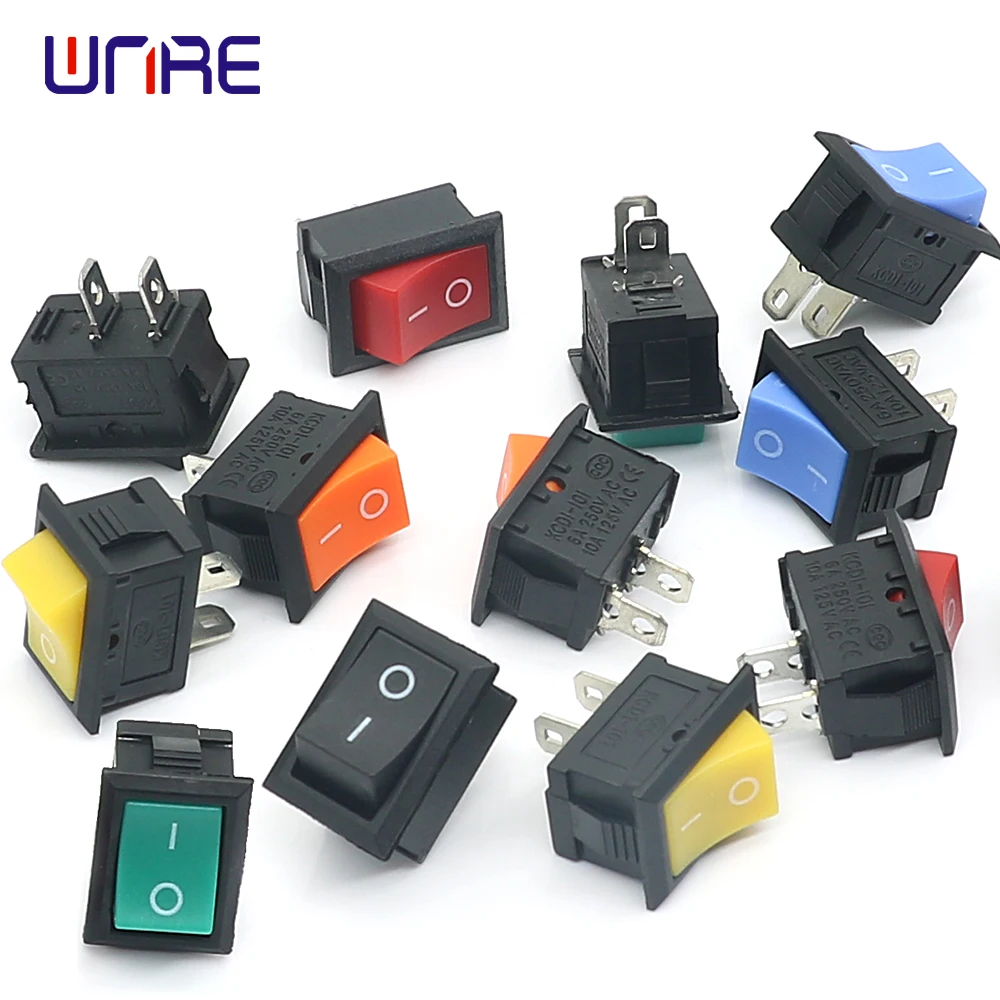 10Pcs KCD1-101 inclined Plane 2Pin Rocker Switch 2 Position 6A 250VAC / 10A 125VAC ON-OFF Power Switch Red Orange Yellow Green