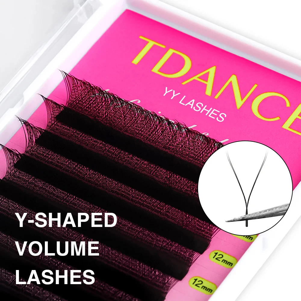 رموش TDANCE YY تمديد طبيعية ناعمة 12 صفوف أسود غير لامع 0.05/0.07 C/D رموش صناعية على شكل حرف Y