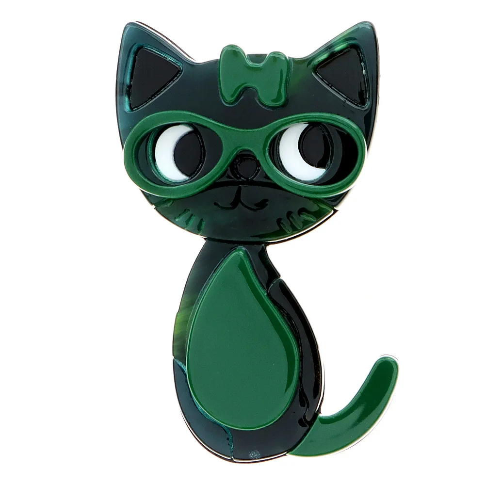 New Handmade Wear Glasses Cat Acrylic Brooch for Women Animal Cartoon Cat Pins and Brooches Badges Fashion Shirt Jewelry