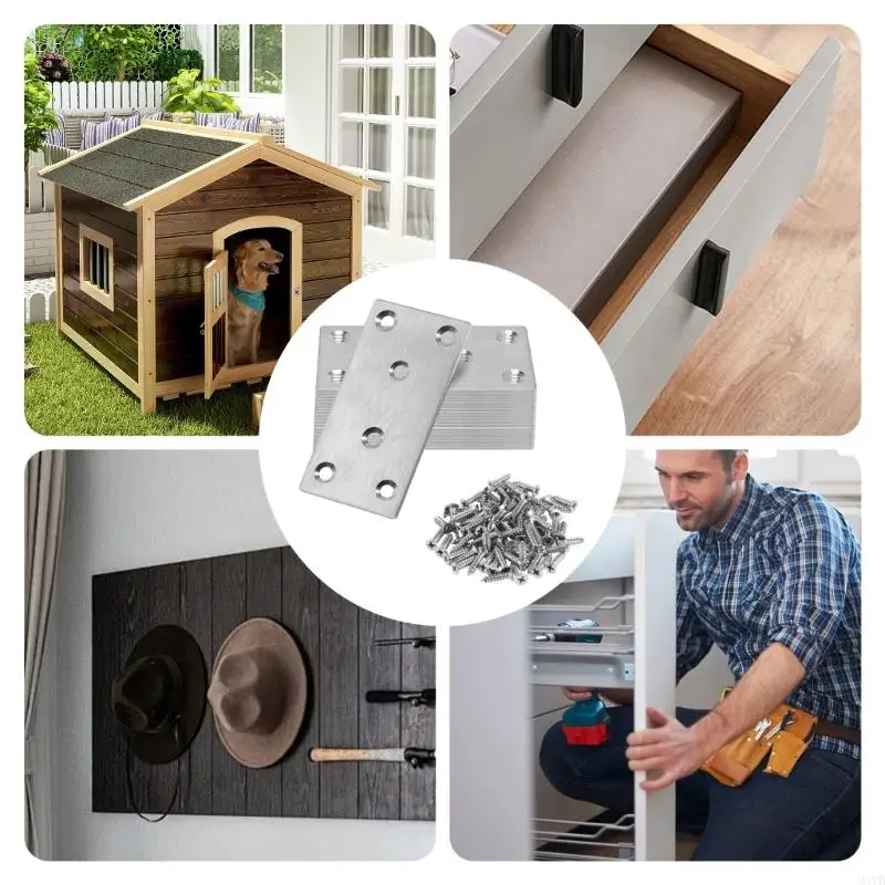 

20Pcs Flat Mending Plate With Screws Stainless Steel Fixed Angles Support Brackets Connectors Metal Straight Brace M4YD