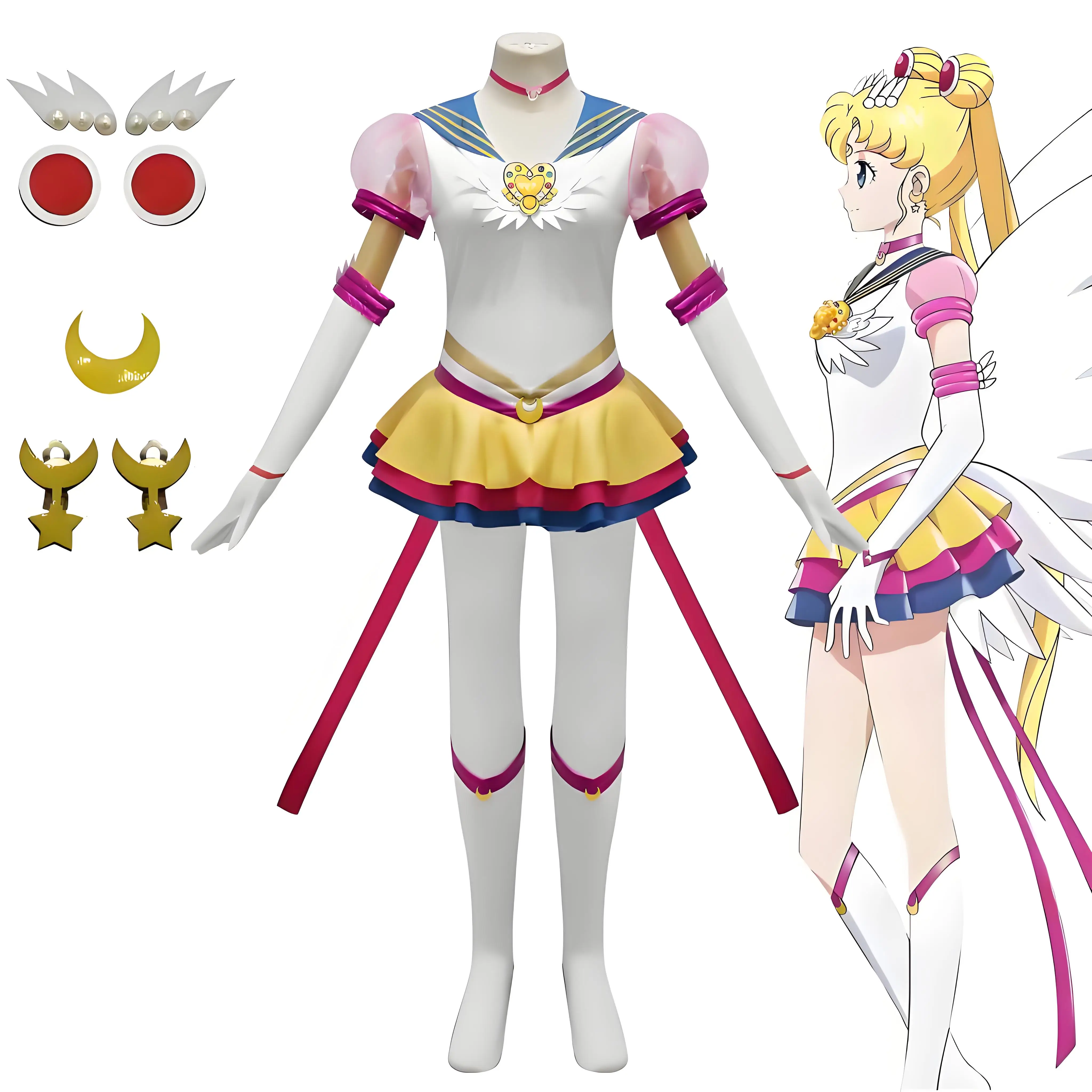 

11 шт., аниме Tsukino Usagi, карнавальный костюм, униформа, платье, наряды для косплея, желтый Хэллоуин, карнавальные аксессуары для вечеринок, реквизит для женщин