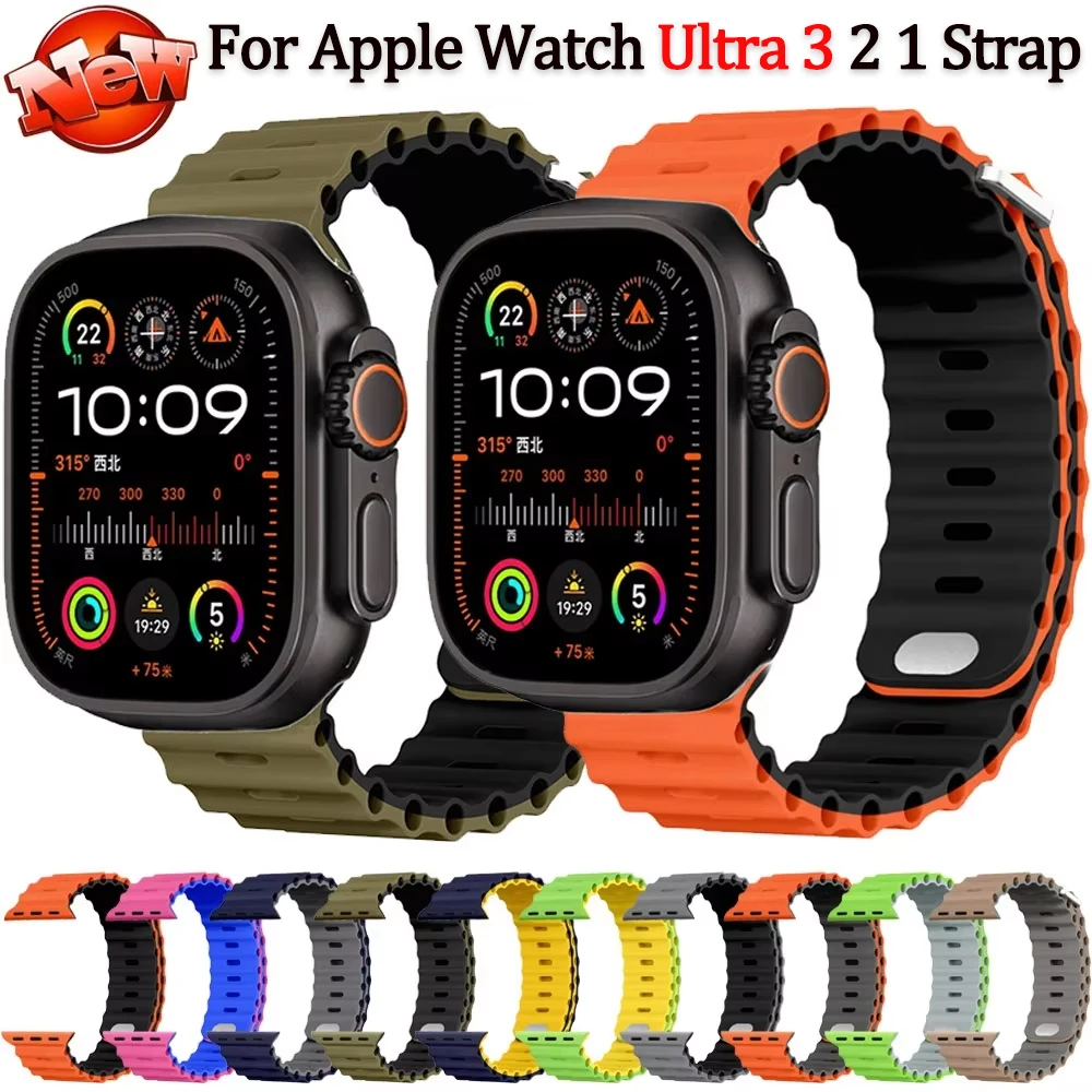 

Ocean Silicone Strap for Apple Watch Ultra 3/2 49mm Series 11/10 46mm 42mm 9 8 7 45mm 41mm Watchband iWatch 6 5 SE 44 40mm Strap