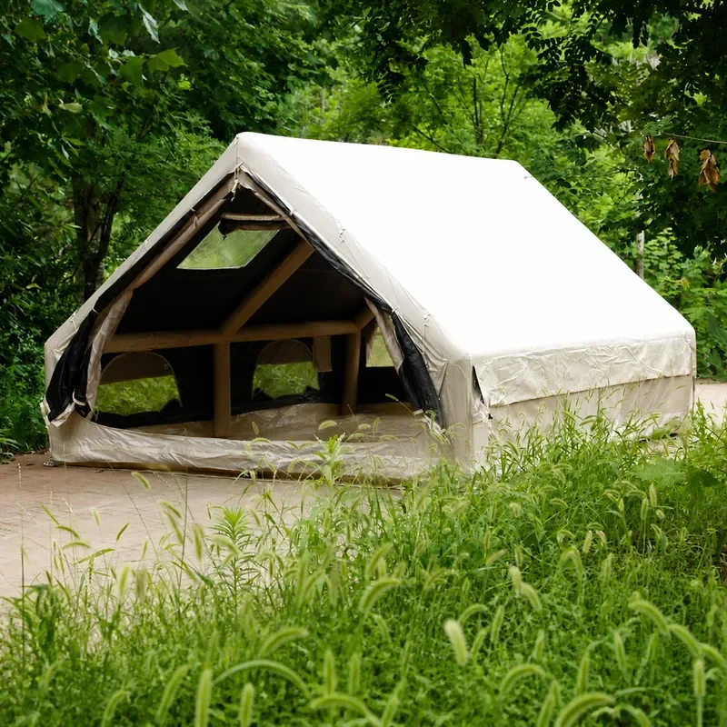 12 Person Flat Double Skylight Khaki Vinyl Oxford Cloth Inflatable Tent Outdoor Camping Sunshade Rainproof Portable Shelter