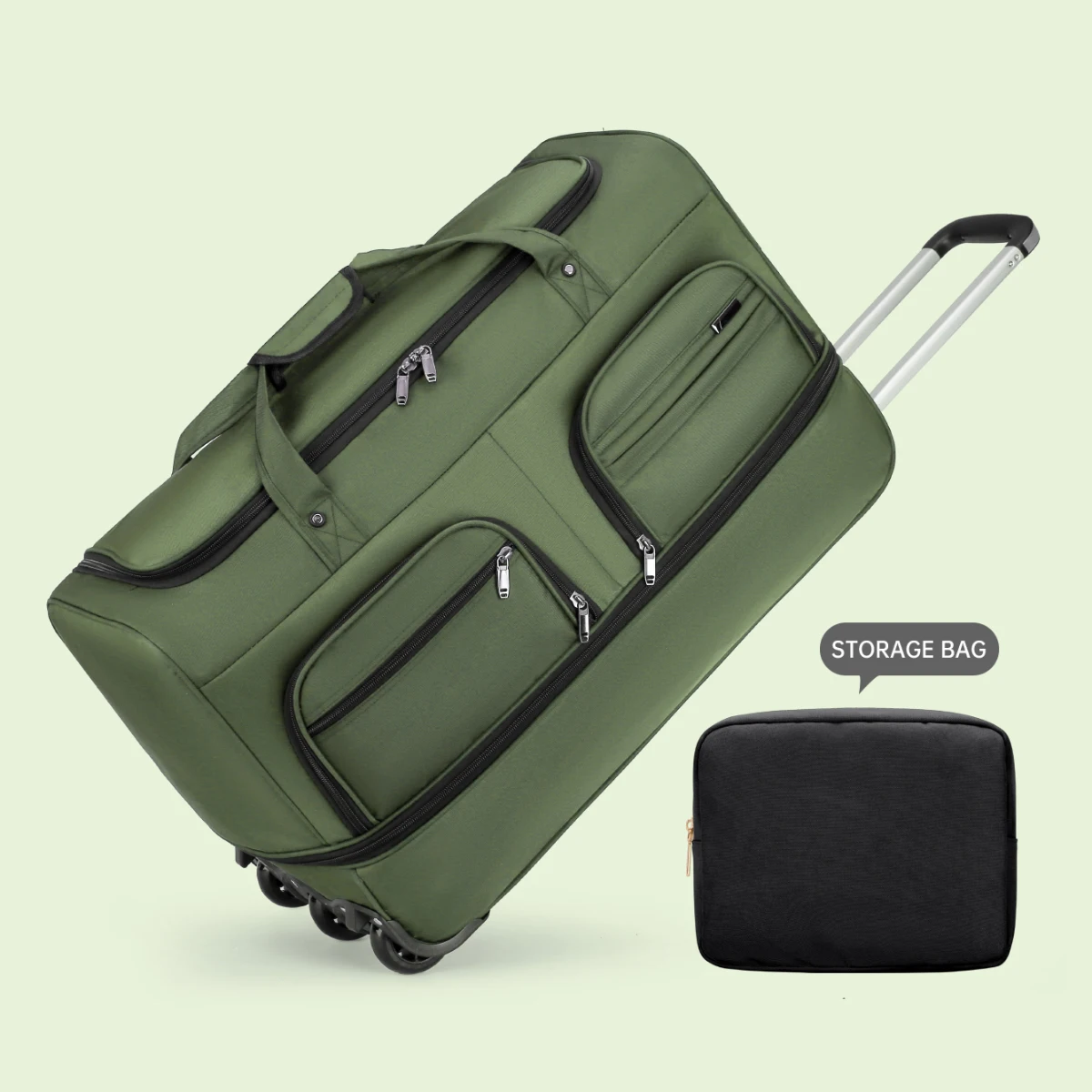 Faltbare Reisetasche für Gepäck, die an Bord der Flugzeug gegeben werden kann, mit Tragegriff, rollbare Reisetasche zur Aufbewahrung, Herren-Reisetasche mit extra großem Fassungsvermögen. – Detail 10