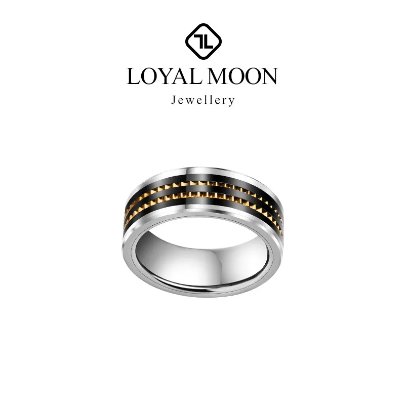 

Loyal Moon 8mm Width Wedding Tungsten Carbide Rings For Men Band Gold Color Rotary Gear And Black Plating,Engraving