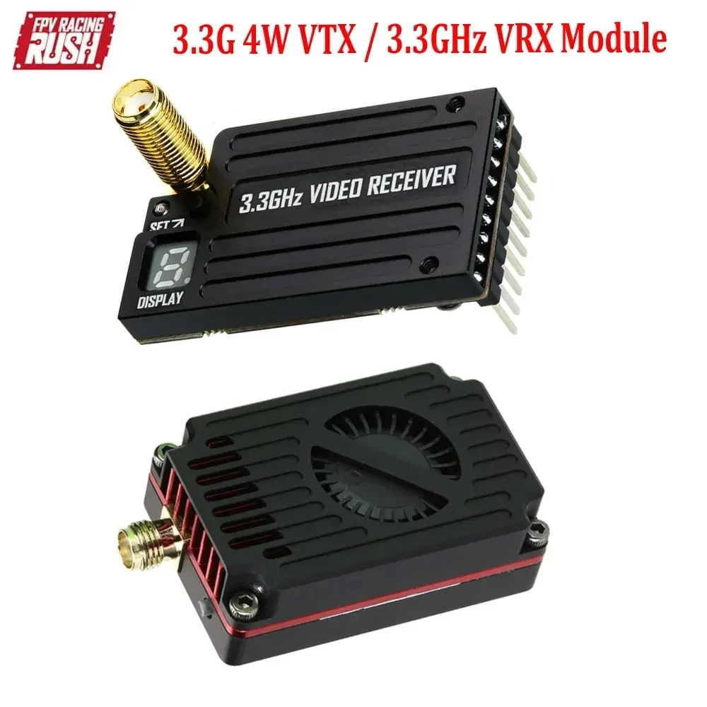

RUSHFPV 3.3G 4W VTX Supports IRC Tramp Protocol 7-30V Video Transmitter & 3.3GHz Glasses VRX Module For RC FPV Long Range Drone