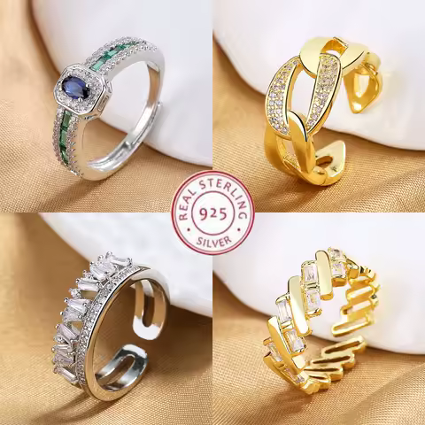 925 Sterling Silver HipHop Ring Open Adjustable Silver/Gold For Women Exquisite Student Girlfriend Jewelry Wedding Party GiftG