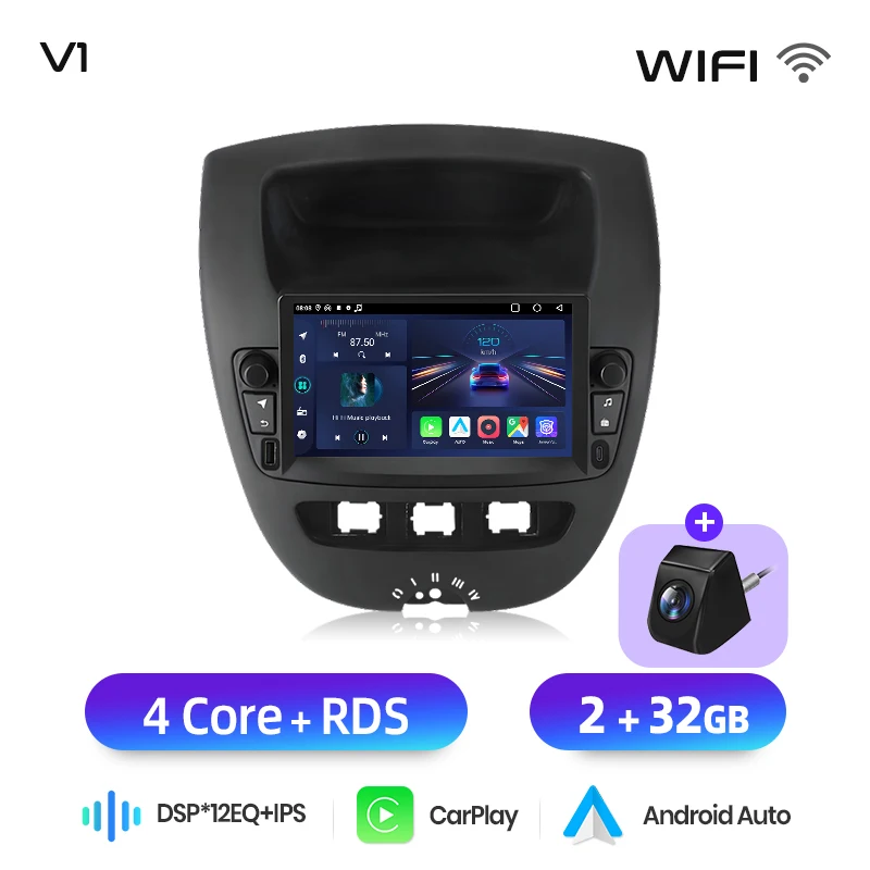 Junsun 7 "Draadloze CarPlay Android Auto Radio voor Peugeot 107 Toyota Aygo Citroen C1 2005-2014 GPS Stereo multimedia 4G