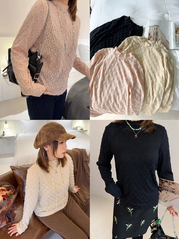 

Vogana Large Size Original Pure Desire Ele Lace Soft Comfortable Base irt Korean Sle Loose Fit Long Sve round Ne