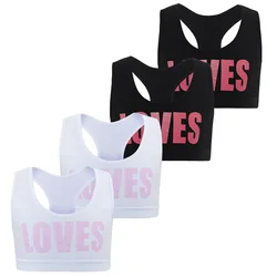 2/4PCS Big Girls Loves Printed Sports Training Bras Cute Teenage Young Children Letters Fitness Vest Bras Tops Kids Underwears