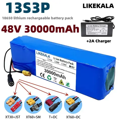 전기 자전거 및 전기 스쿠터용 13S3P 48V 30000mAh 리튬 이온 충전지 팩 54.6V30Ah, 내장 BMS, 충전기
