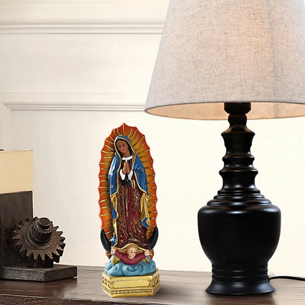 Mary Religious Figurine, Great Attention to Color and Detail, with a Little Angel at Her Feet