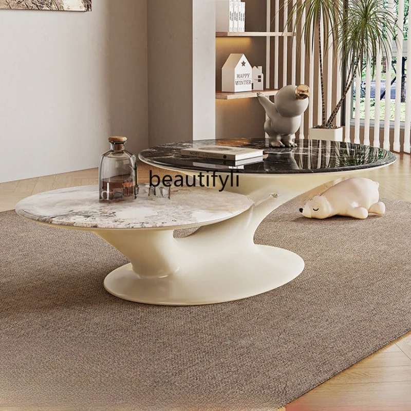 

Italian size round rock slab coffee table modern simple living room home combination