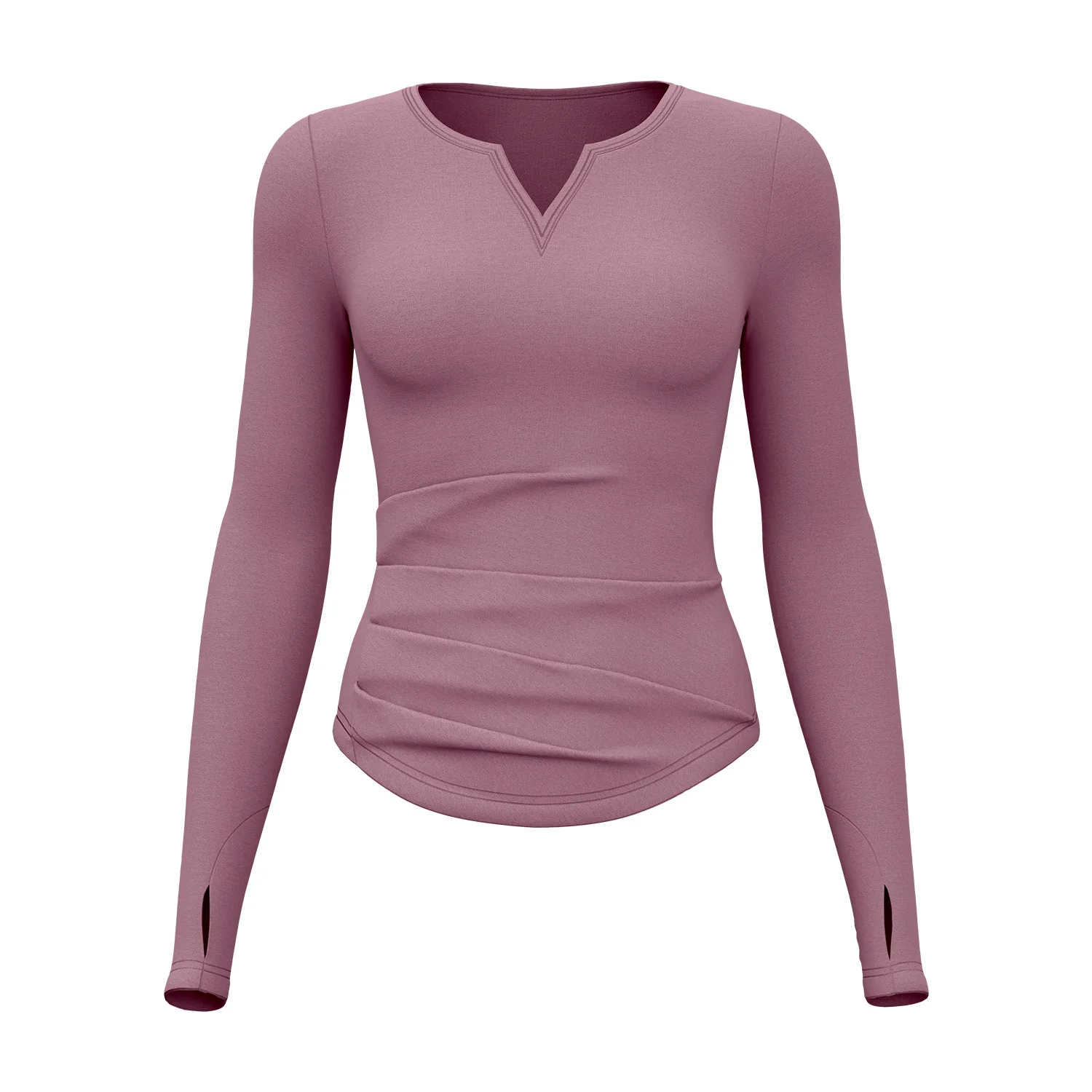 

Thin Velvet V-neck Long-sleeved Pleated Waist Yoga Suit Slim Tight Sports Top