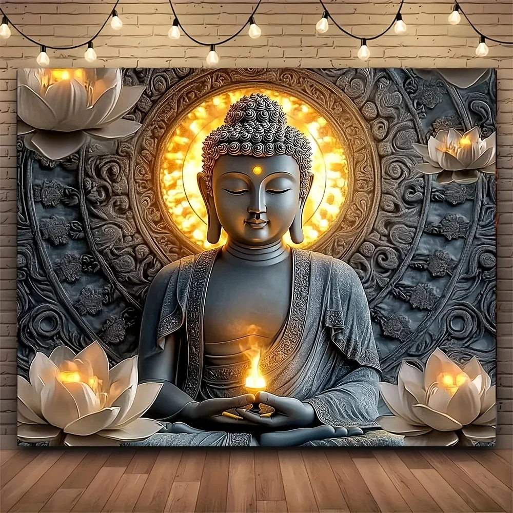 

Big Buddha tapestry lotus yoga meditation tapestry dark lotus suitable for bedroom living room dormitory decoration 180X320CM