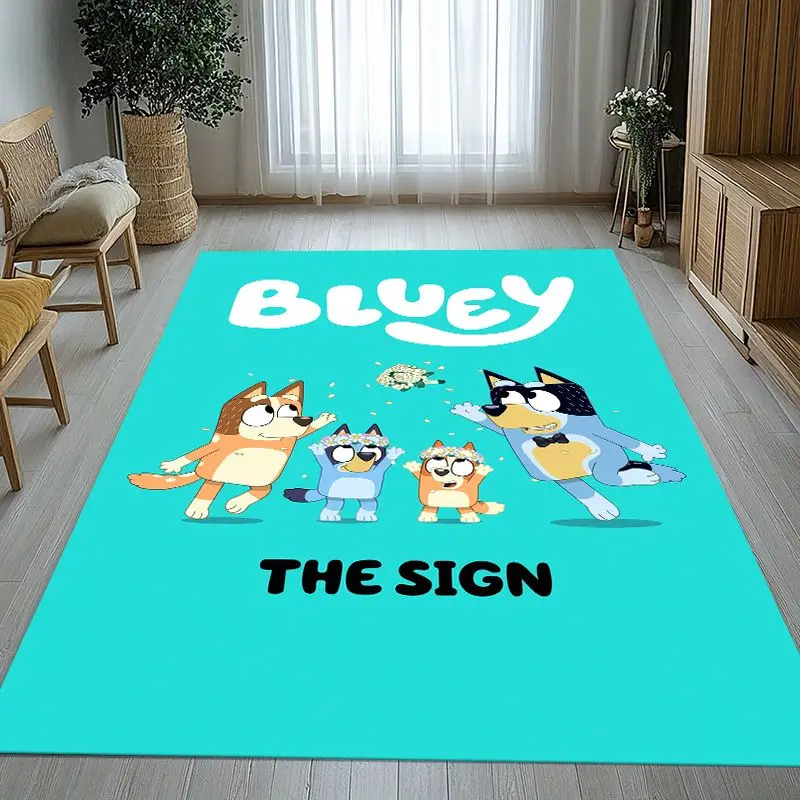 Cute Cartoon Blue Dog Puppy Bingo Area Rug,Soft Non-Slip Carpet Mat for Living Room Bedroom Playroom,Sofa Floor Rug,Home Decor