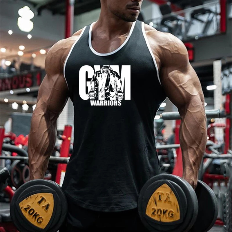Men Gym Cotton Tank Top Sleeveless Bodybuilding Vest Fitness Workout Training Muscle Shirt Summer Sports Singlet Casual Clothing