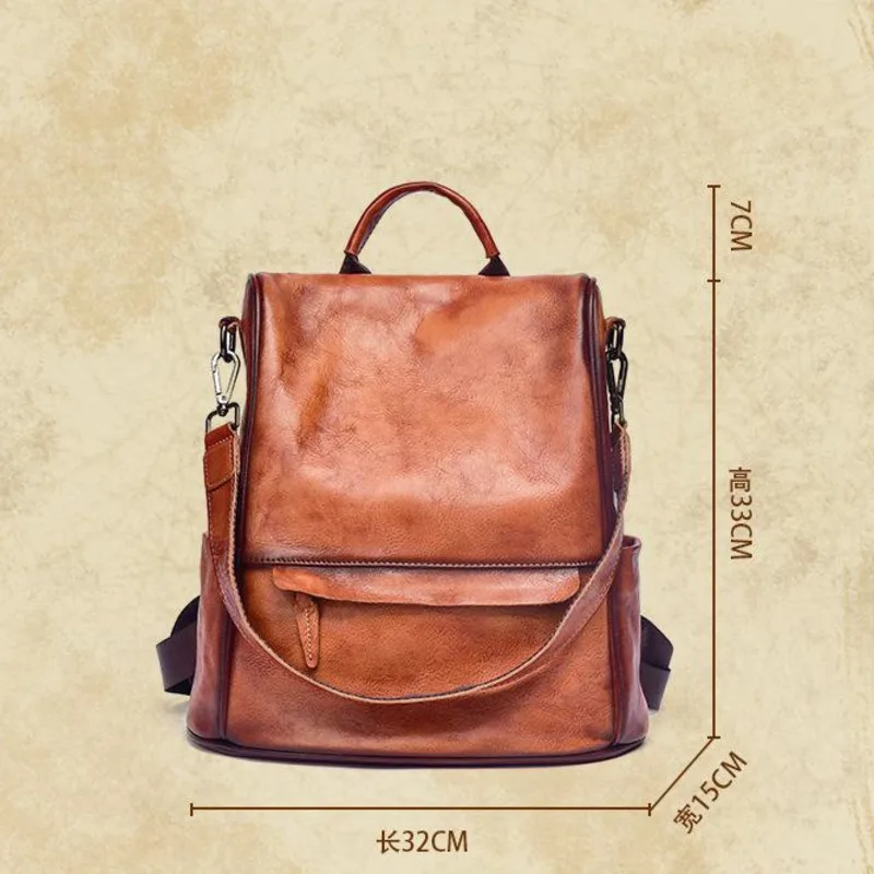 Vintage Large Capacity Women's Backpacks Anti Theft Genuine Leather Backpack Cowhide Woman Travel Luxury Bagpack Women