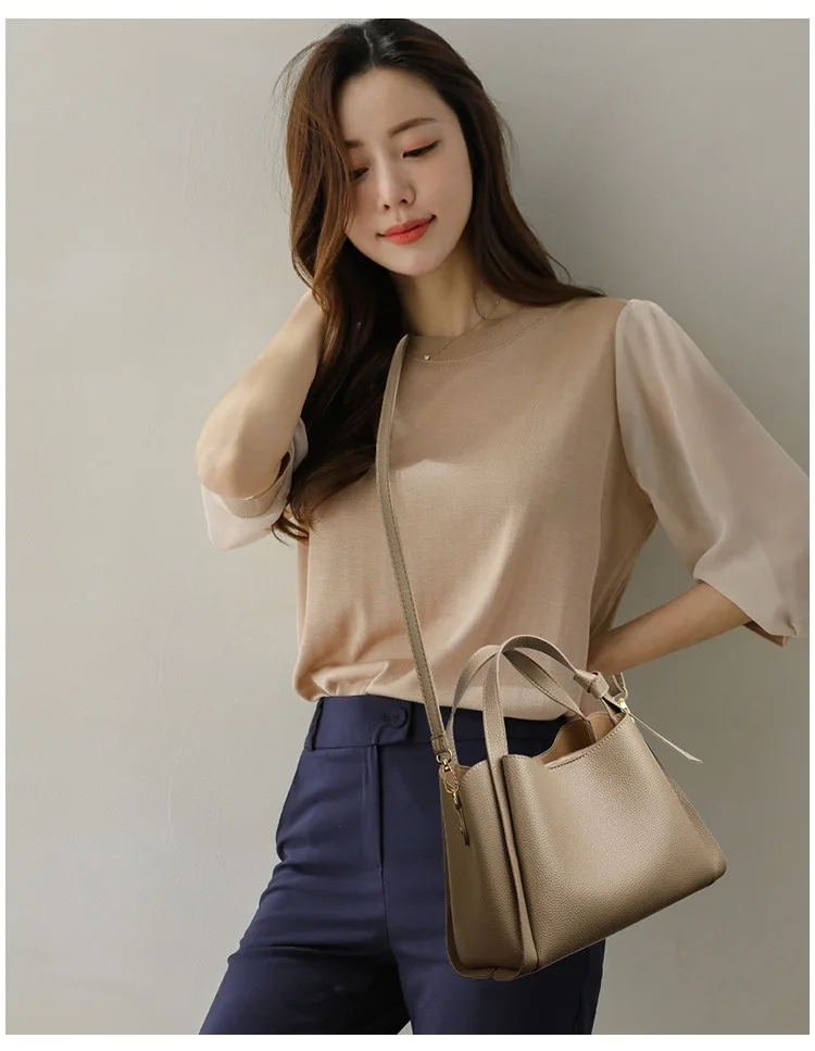 2025 Soft Leather Bucket Bag - Premium Tote & Crossbody Purse,vegetable basket Style, Elegant Versatile Handbag