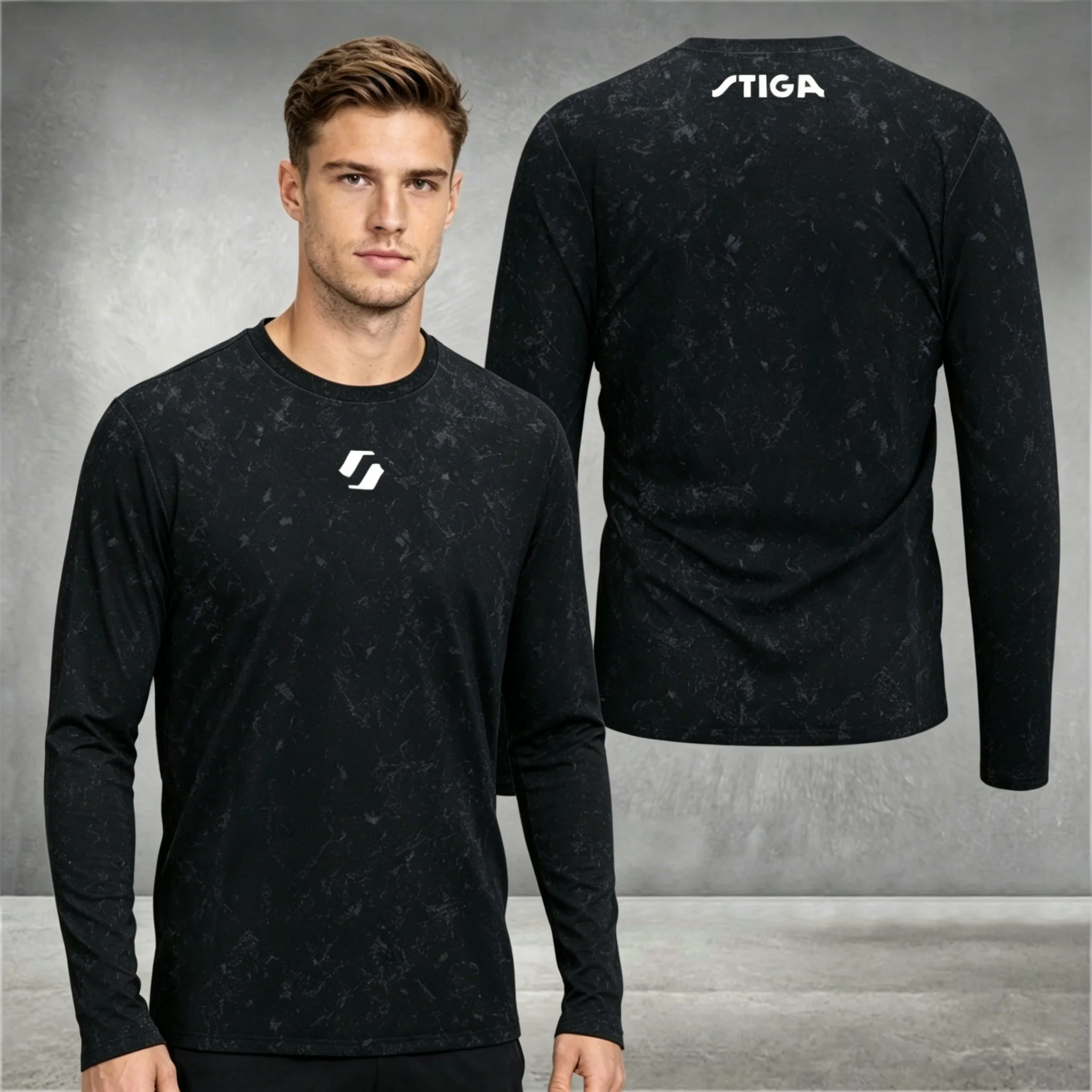 Men's Sports Long-sleeve T-shirt Round Neck Abstract Print Breathable for Table Tennis & Casual Wear view 5