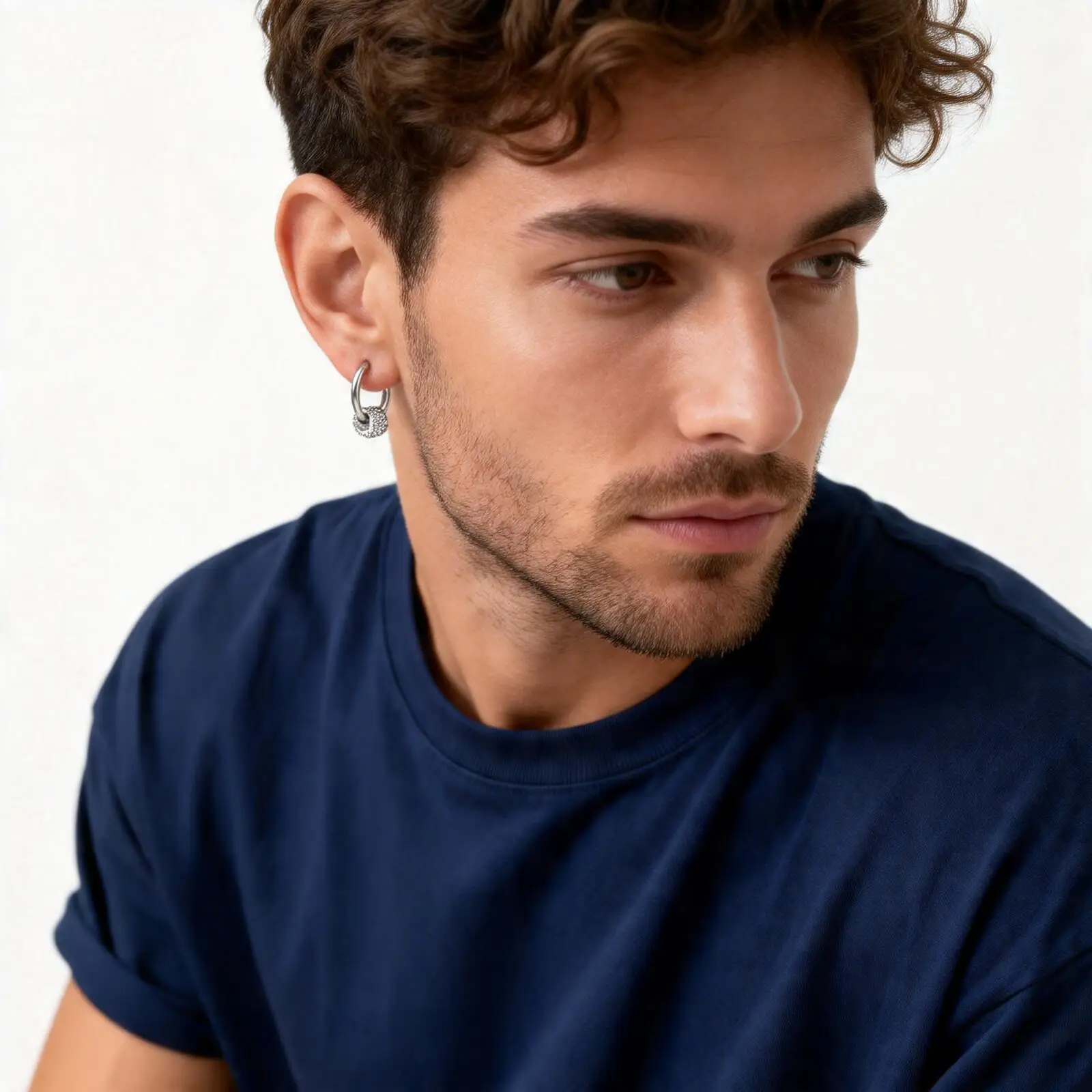 Punk Herren Huggies Creolen, Hip-Hop Metall Runde Ohrringe, Vintage Klassischer Schmuck Geschenk – Detail 5