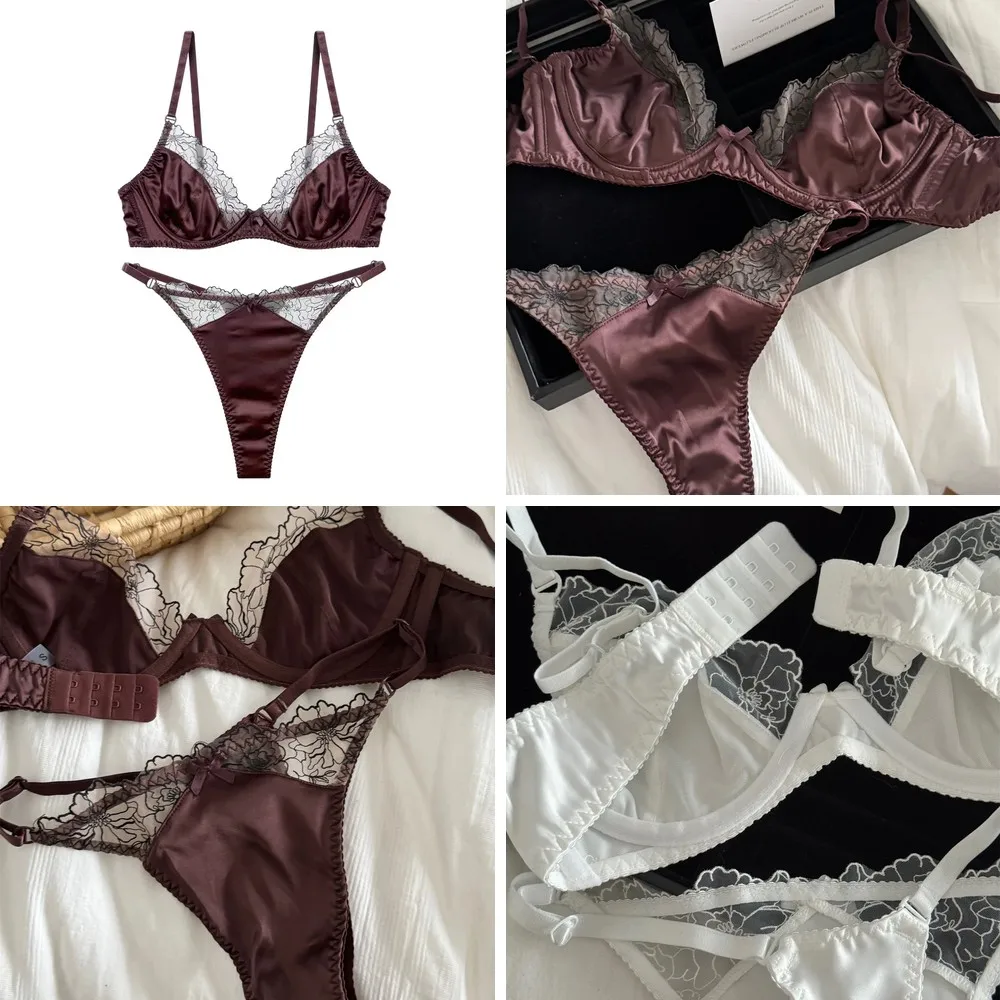 

Sexy Lace Embroidered Satin Underwear Set for Women, Underwire Bra with Fresh Style and Large Size Options