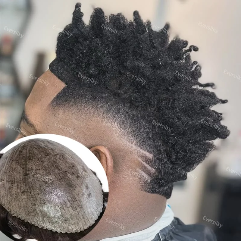 

6 мм вьющиеся афро-кудрявые 0,1-0,12 мм микрокожа, полная искусственная основа, мужской парик, плотность 110%-130%, невидимые узлы, мужской протез для волос, парик