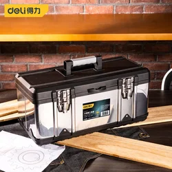 Deli 1 Pcs 17 Inch Stainless Steel Tool Case Lock Design Multifunctional Tools Storage Box Workers Portable Organizers Boxes