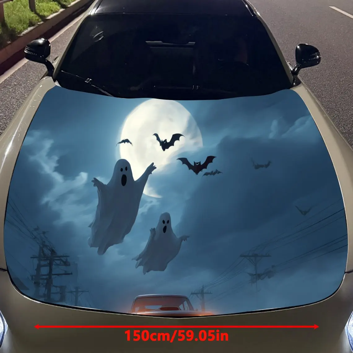 Floating Ghost Car Hood Vinyl Stickers Car Surface Protection Decal Car Decoration Cover Vinyl Wraps Waterproof Self-adhesive Au