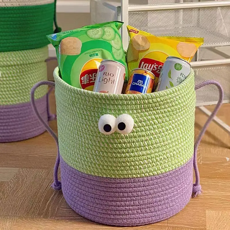 Ins Style Large Capacity Snack Clothes Dirty Clothes Storage with Handle Living Room Bedroom Cotton Rope Baby Toy Storage Basket