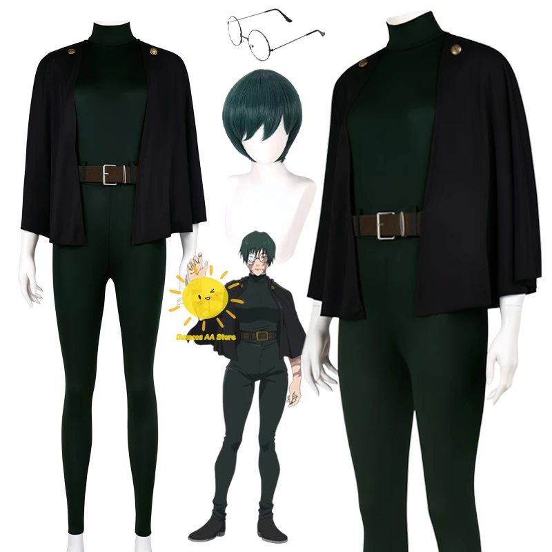 Anime Jujutsu Kaisen Kostüm Zenin Maki Cosplay Overall Umhang Brille Zenin Maki Anzug Halloween Karneval Cosplay Erwachsene Frauen