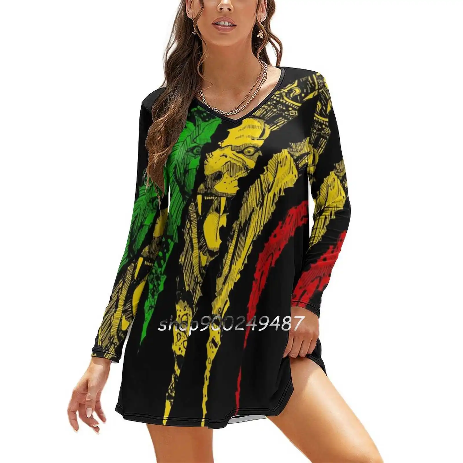 Warrior Lion Of Judah King Rasta Reggae Jamaica Roots Evening Party Dresses Midi Sexy Dress Female Sweet One Piece Dress Korean